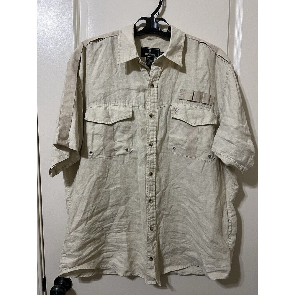 Browning Men’s 100% Linen Shooting style Button Down Short Sleeve Shirt Size XL